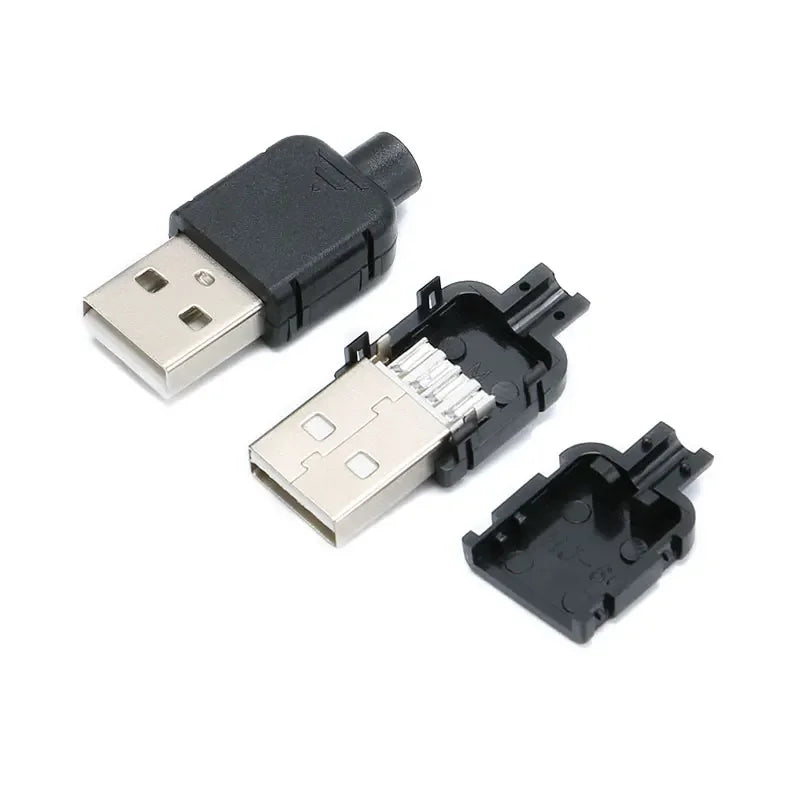 Type A Male Female USB 4 Pin Plug Socket Connector With Black Plastic Cover Type-A DIY Kits