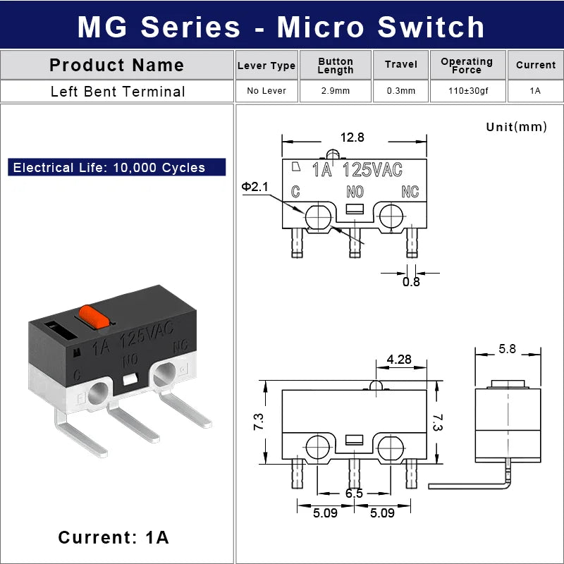 Mini Micro Limit Switch C NO NC 3 Pins PCB Terminals SPDT 1A 125V Roller Arc Lever Snap Action Push Micro Mouse Switches