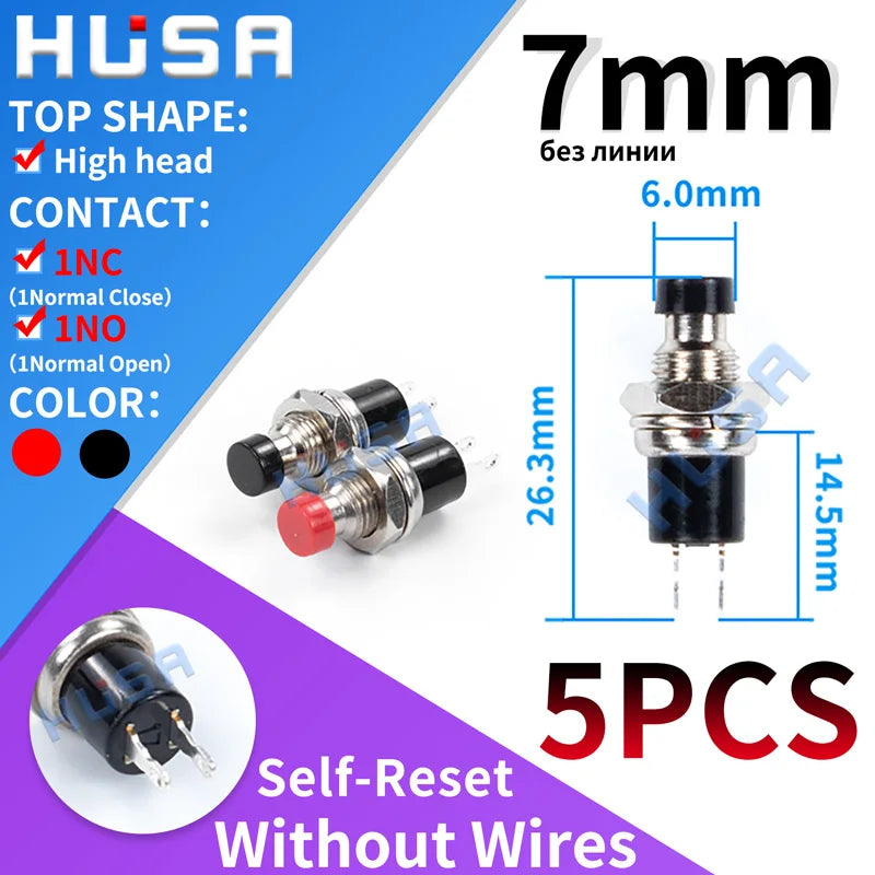 5PCS Mini Round  5mm/7mm/10mm Self-Lock /Momentary Push button Switches FBS-110 1NO1NC Black Red Green 0.5A/125V
