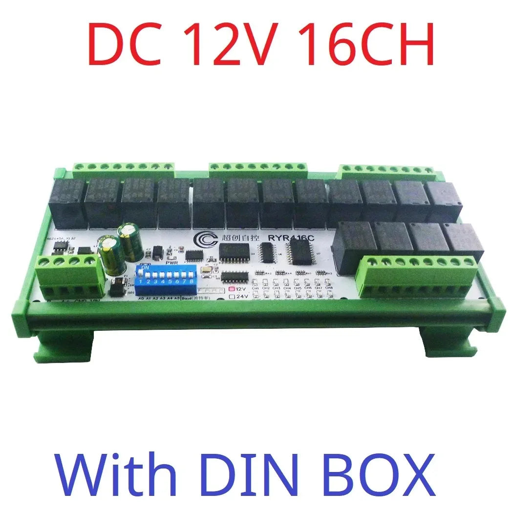 4-32CH 10A 20A DC 12V 24V RS485 Bus Relay Module DIP Setup Parameters Modbus RTU Serial Port UART Switch Board HMI PLC