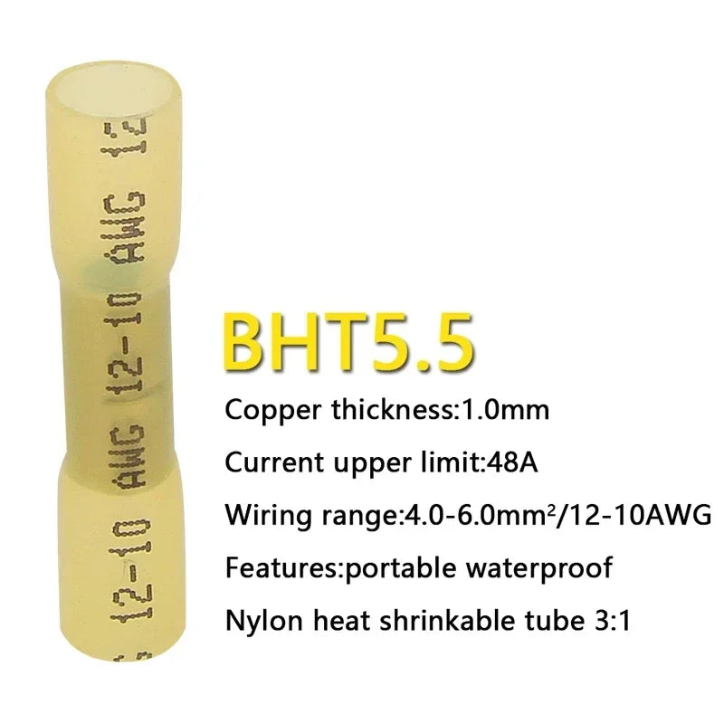 10/50/100/200PCS Heat Shrink Butt Wire Connectors AWG 24-10 0.3-6.0mm2 Waterproof Insulated Automobile Wire Cable Crimp Terminal