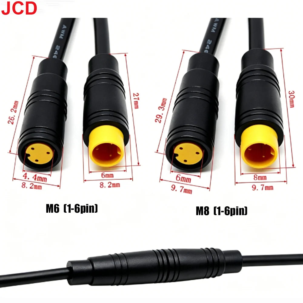 JCD M6 M8 2/3/4/5/6Pin Core 6mm Male Female Julet Electric Ebike Butt Plug Connector Cable Signal Sensor Waterproof Scooter Wire