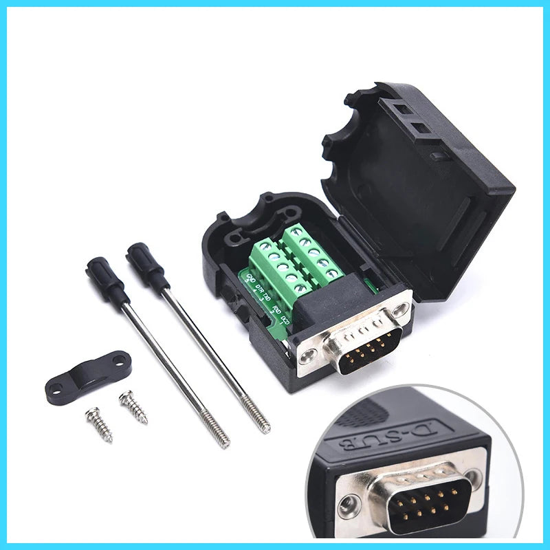 DB9 RS232 Connector D-SUB 9 Pin Male Female Plug RS485 Breakout Terminals 21-24 AWG Wire Solderless Connectors
