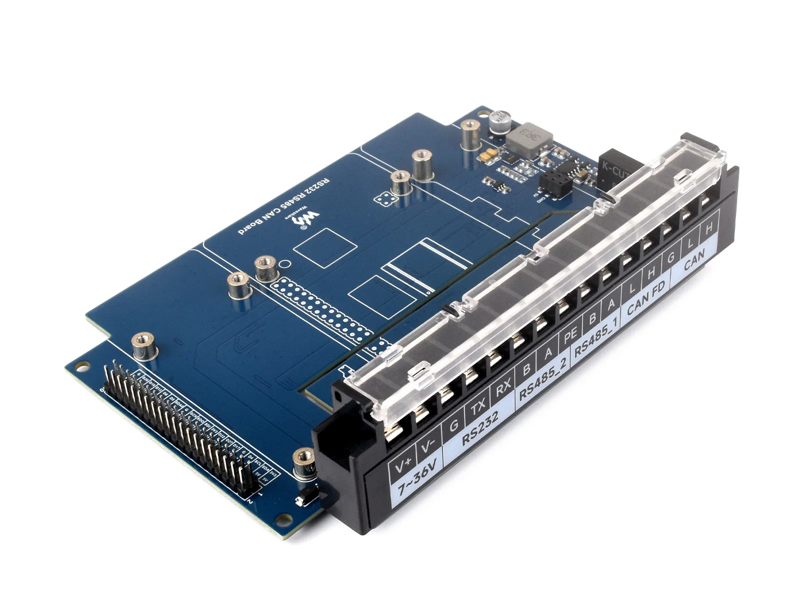 Waveshare Isolated RS232/RS485/CAN/CAN FD Expansion Board For Raspberry Pi, Expands 2x RS485, 1x RS232, 1x CAN FD, and 1x CAN