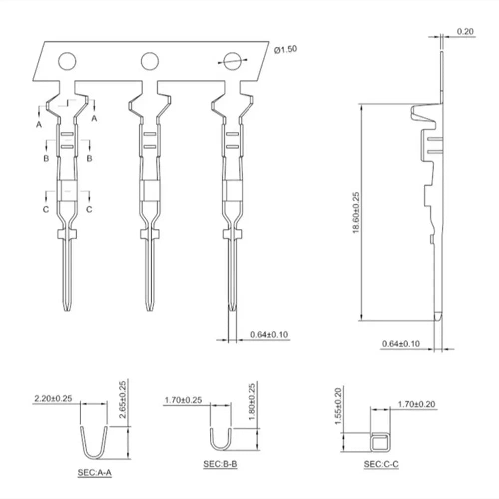 50PCS Dupont Connector Crimping Terminal Male And Female Pins for 2.54mm Dupont Housing Connectors