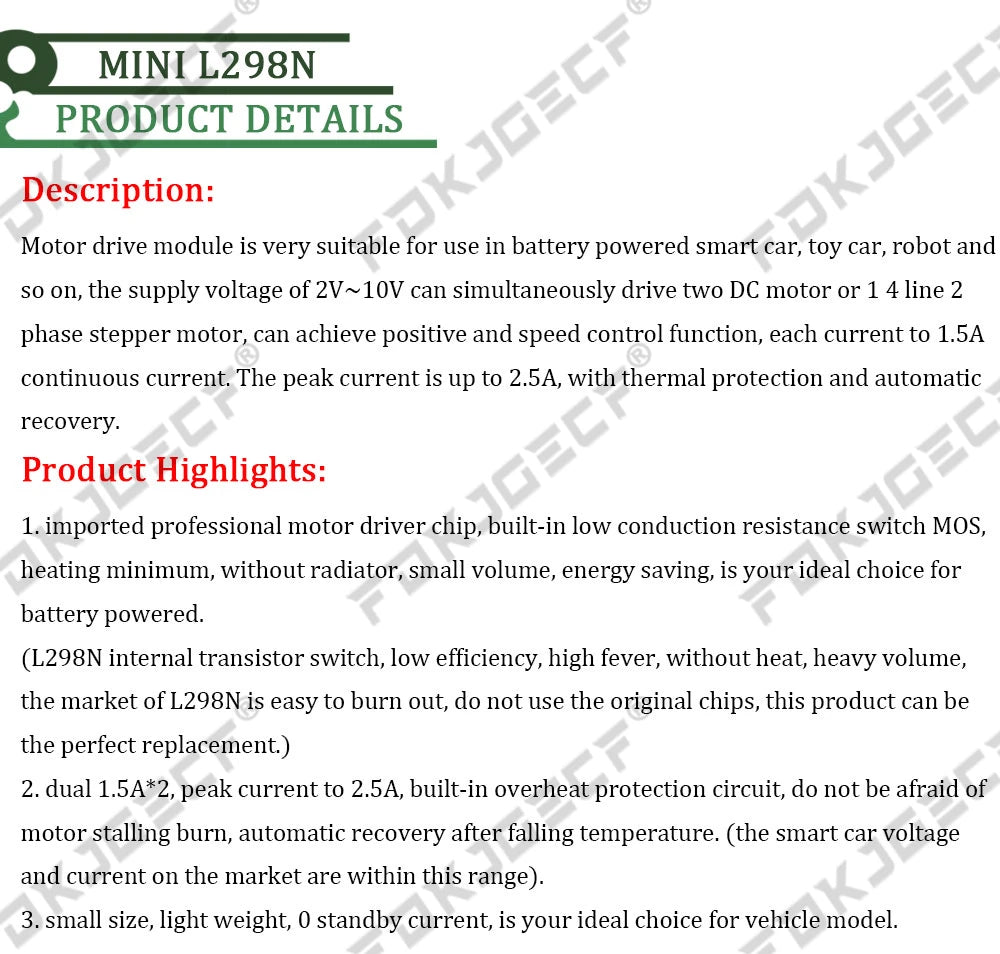 Mini L298N driver board module L298N stepper motor smart car robot breadboard peltier High Power DC Motor Driver for arduino