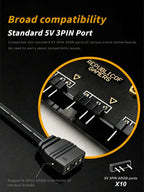 10 Port 5V 3PIN ARGB Fan Hub SATA Powered RGB Splitter for PC Case Addressable RGB Fan Light Strip