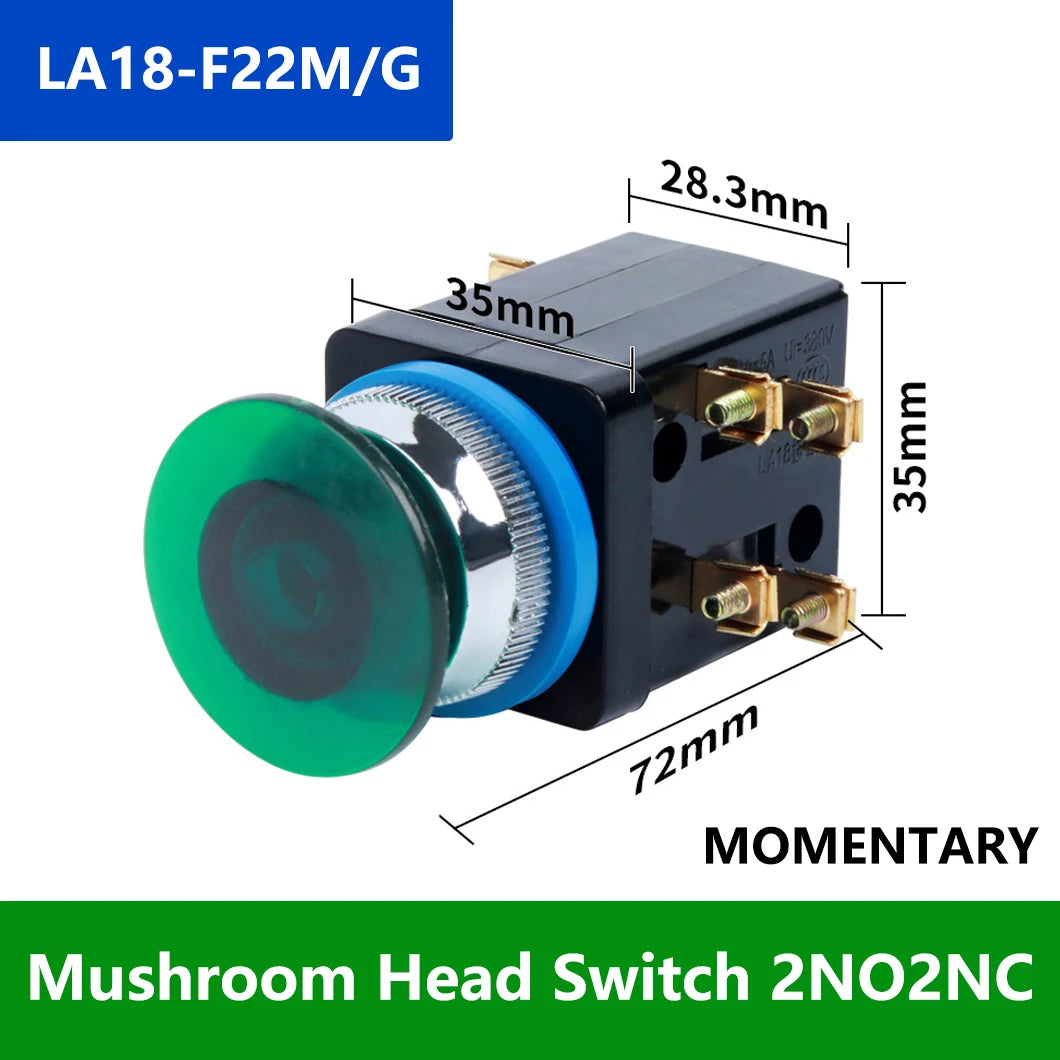 ABILKEEN LA18-22 2NO2NC Metal Push Button Switch 25MM Mount Size Momentary/Latching Rotary/Mushroo Head Power Control Switch