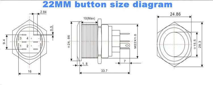 12 16 19 22mm waterproof metal button switch with connector LED lamp instant lock automotive engine power switch 6V 12V 24V 220V