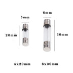 100Pcs Glass Fuse Assortment Kit, 10 Sizes (5x20mm & 6x30mm) 0.5A-20A 250V Fuse DIY Electronic Repair Component Set