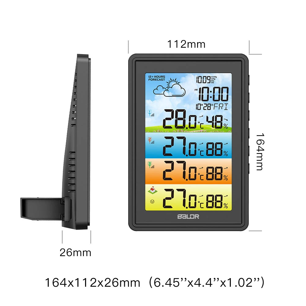 BALDR Wireless Large Screen Weather Station Digital Hygrometer Thermometer DCF Alarm Clock Calendar Barometer 3 Forecast Sensor