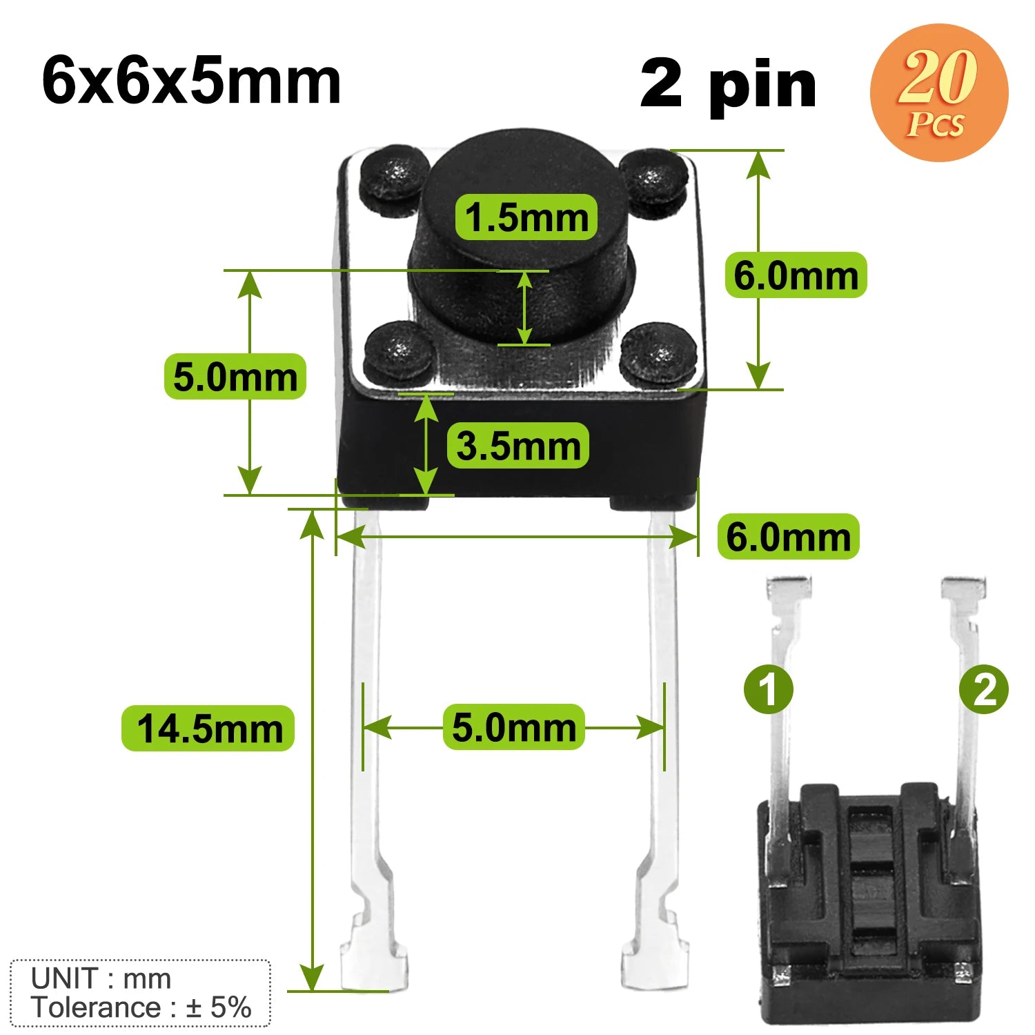 6x6mm Micro Push Switch Touch Button 4.3 5 6 7 mm Mini Tactile Pushbutton Toggle Pcb Momentary 2pin 4pin Push-button for Arduino