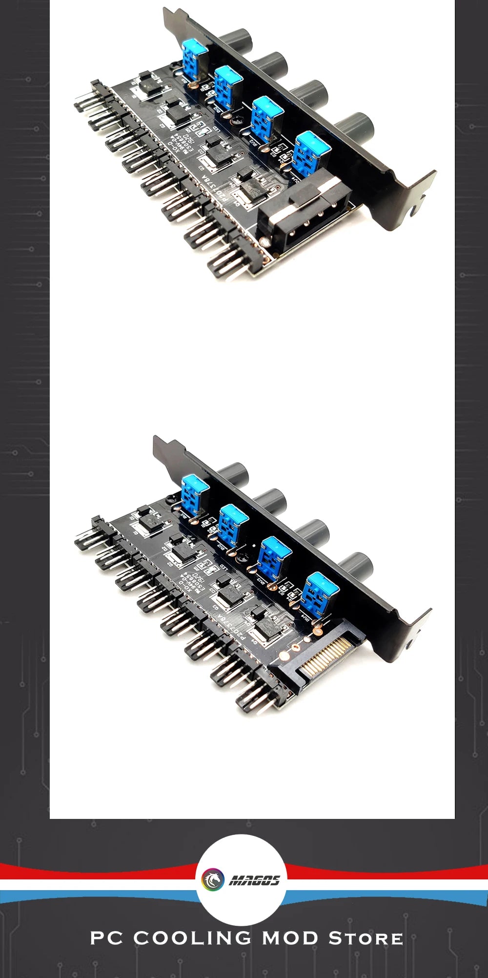Computer Case 3Pin/4Pin Fan Hub PWM Controller SATA / Molex Splitter PCI Slot External Buttons for Easy Speed Adjustment