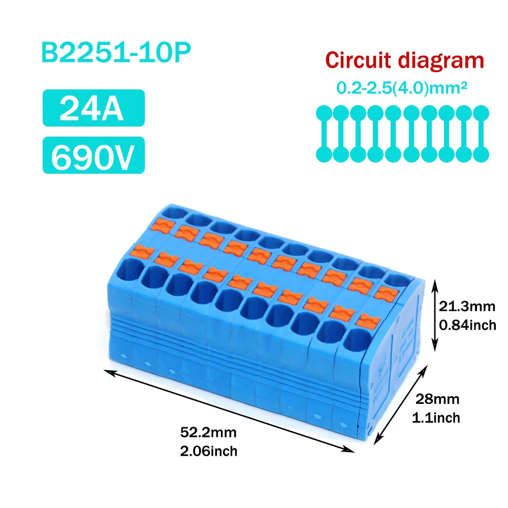 Wire Electrical Connectors Wire Push-in Terminal Block multiple in multiple out Connector Mount On Din Rail with fixing Hole