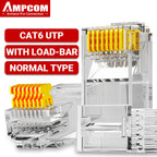 AMPCOM RJ45 Connector 50U Gold Plated CAT7 CAT6 CAT5E Pass through Modular Plug 8P8C Crimp End for Solid Wire Stanrded Ethernet