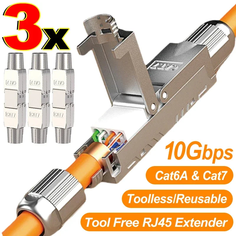 1-3PCS Tool-Free RJ45 Coupler Shielded CAT7 CAT6A Ethernet Connector Cable Extender Zinc Alloy Ethernet Termination Plugs