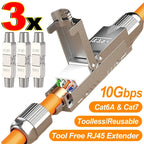 1-3PCS Tool-Free RJ45 Coupler Shielded CAT7 CAT6A Ethernet Connector Cable Extender Zinc Alloy Ethernet Termination Plugs