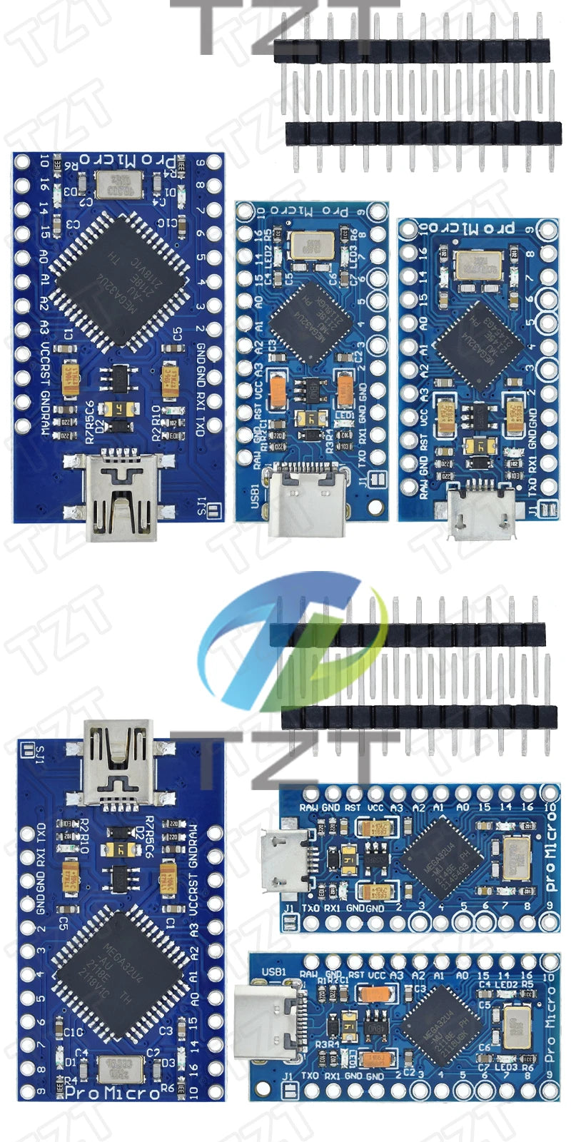 TZT Pro Micro ATmega32U4 5V 16MHz Original Chip Replace ATmega328 For Arduino Pro Mini With 2 Row Pin Header For Leonardo UNOR3