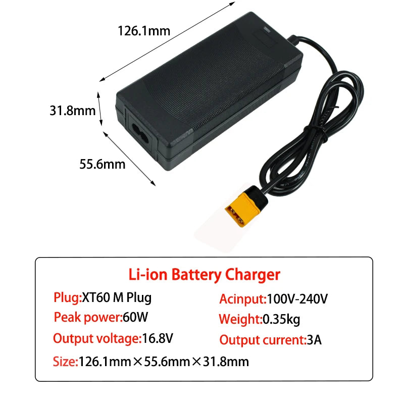16.8V 3A Li-ion battery charger for 14.4v 14.8v battery 4S 18650 battery pack connector DC5521 gx12 gx16 d-tap xt60 xt90 XLR RCA