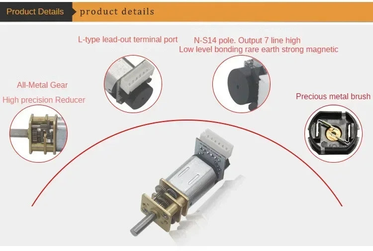 GA12 N20 Encoder DC 12V (6V 5V 3V) Mini Micro Metal Gear DC Motor with Gearwheel High Torque 30-4000RPM 7PPR Hall Sensor Encoder