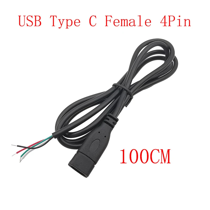 USB Type C Power Supply Cable 2/4 Pin Male Female Socket Type-C Plug Connector Adapter For Data Charging Cables Wires Repair DIY