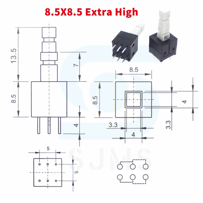 10PCS 5.8x5.8 7x7 8x8 8.5x8.5mm Non-Self-Locking / Self-Locking Switch / UNlock Push 6 Pin Tactile Power Micro Button Switches