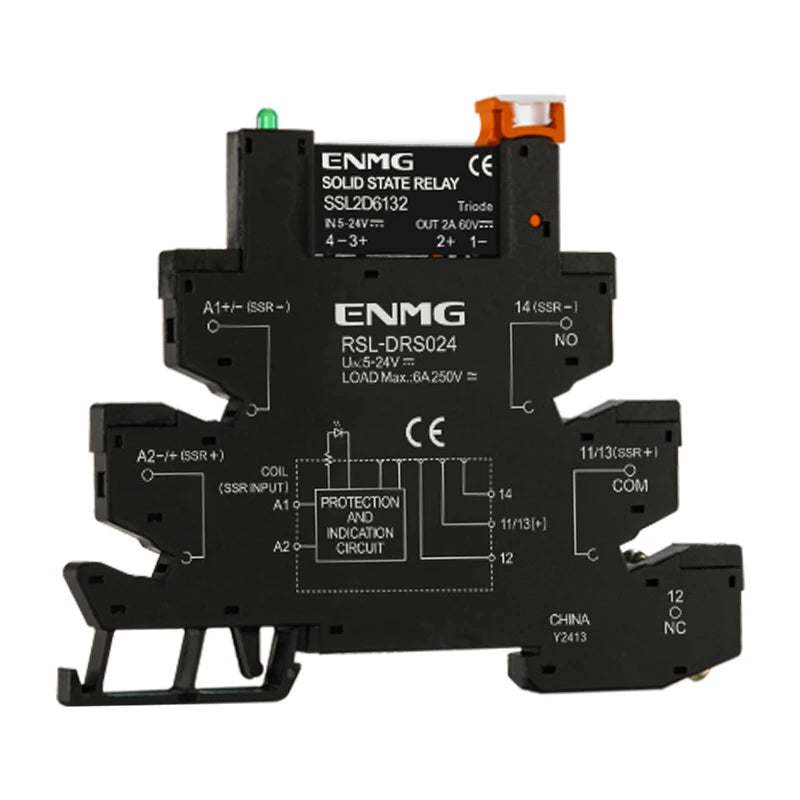ENMG 1Pcs Slim Relay Modules DIN-Rail SSR Solid State Relay Integrated PCB 6A 2A DC Control DC AC 5V 12V 24V 220V Mount Power 41