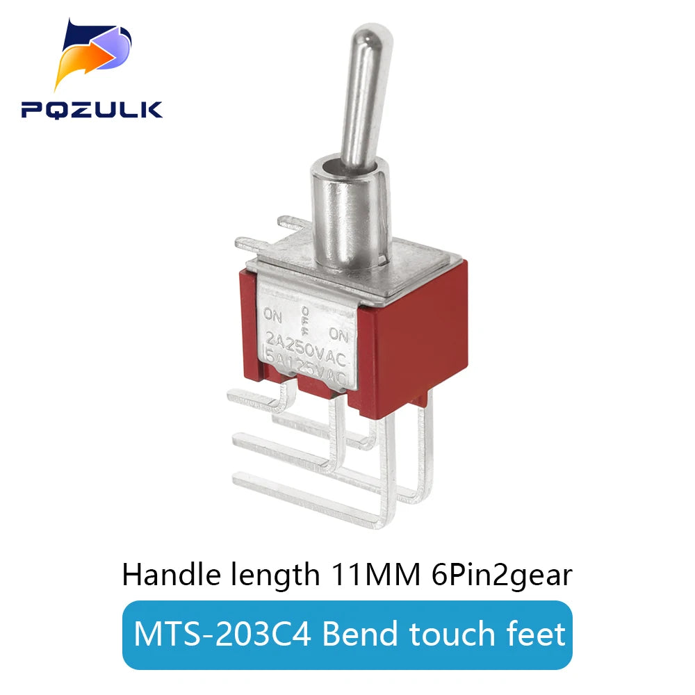 Vertical Right Angle 2/3/10A 125/250V AV 3/6Pins 2/3Position SPDT PCB Mount Toggle Switch ON-OFF-ON Rocker Switche ON-ON