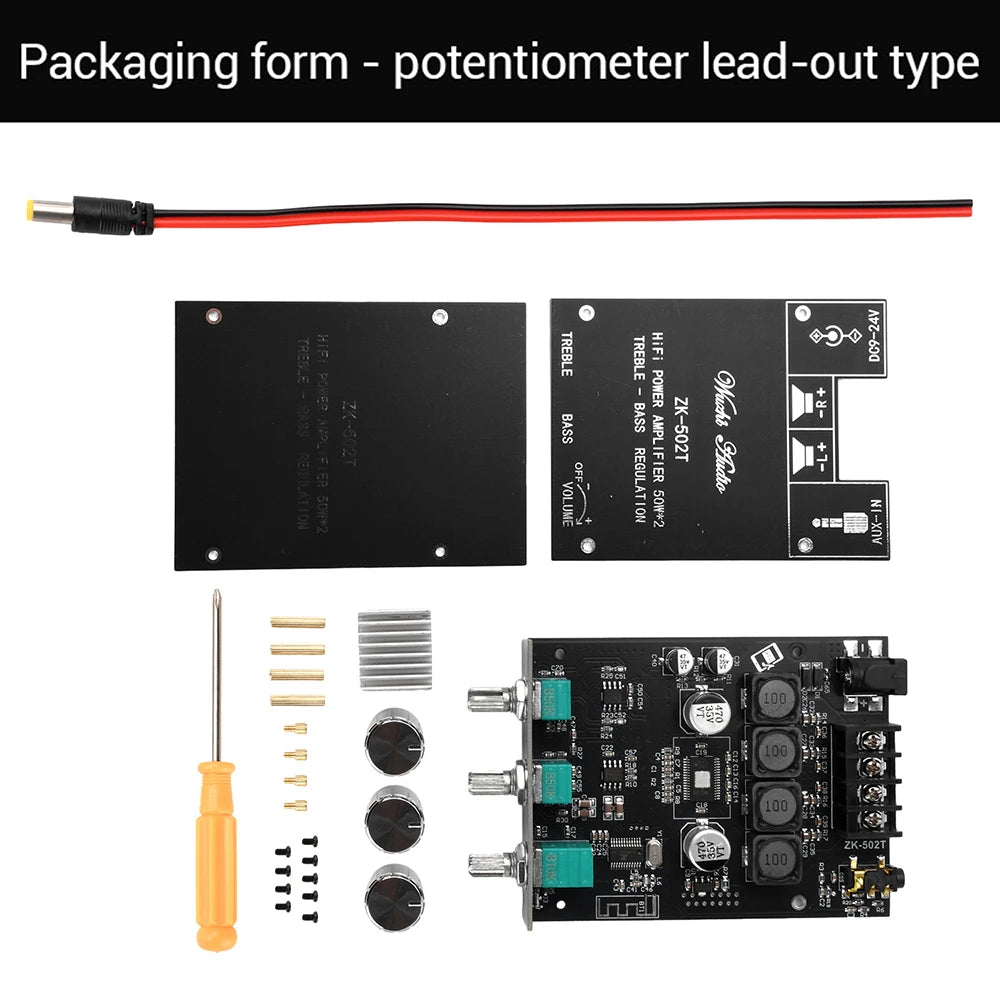 ZK-502T Dual Channel Stereo Power Amplifier Module TPA3116D2 Chip 50Wx2 Bluetooth 5.0 AUX Input DC9-24V High Low Bass Adjustment Audio AMP Board for Speaker DIY