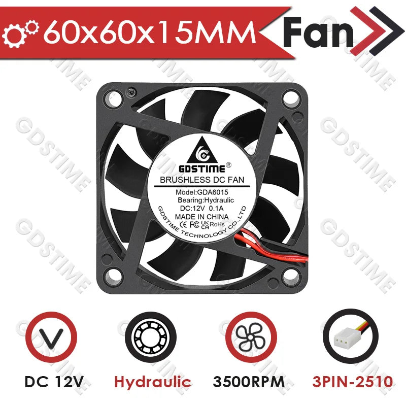 Gdstime 60MM 6015 12V 24V Axial Fan 5V USB PC Case Fan Ball DC Brushless Fan 2PIN 60x60x15MM 3D Printer Cooling Fan CPU Cooler