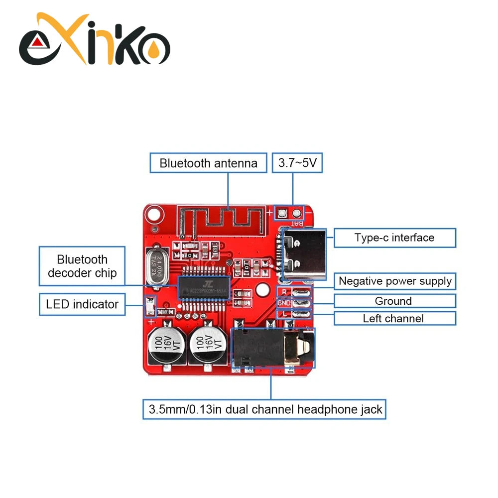 1-10PCS Bluetooth Audio Receiver Board Bluetooth 5.1 MP3 Lossless Decoder Micro USB 3.5mm Audio Output Amplifier Module Type-C