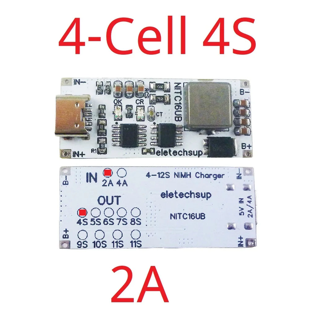 2A/4A 4-12 Cell NIMH Charger Module TYPE-C DC 5V Boost BMS CC/CV NiCd for 4.8V 6V 7.2V 8.4V 9.6V 10.8V 12V 13.2V 14.4V Battery