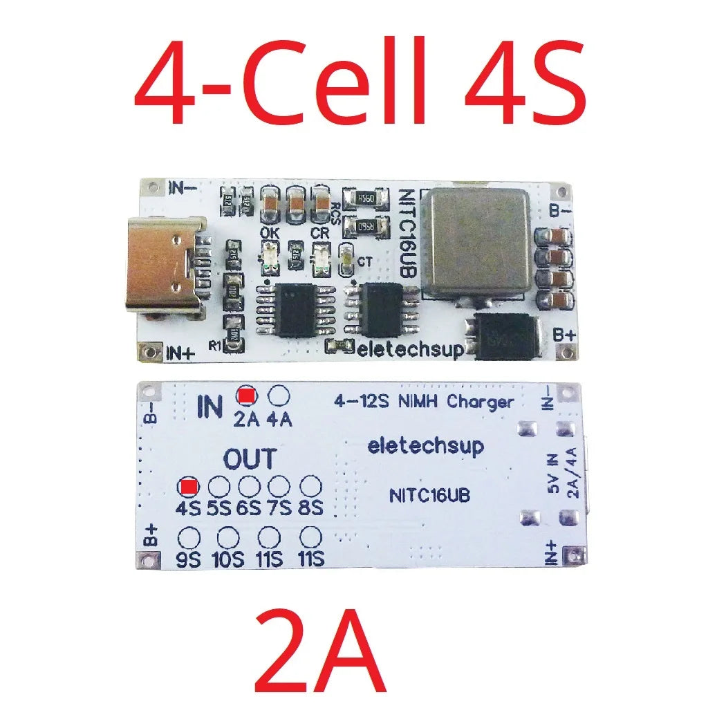 2A/4A 4-12 Cell NIMH Charger Module TYPE-C DC 5V Boost BMS CC/CV NiCd for 4.8V 6V 7.2V 8.4V 9.6V 10.8V 12V 13.2V 14.4V Battery
