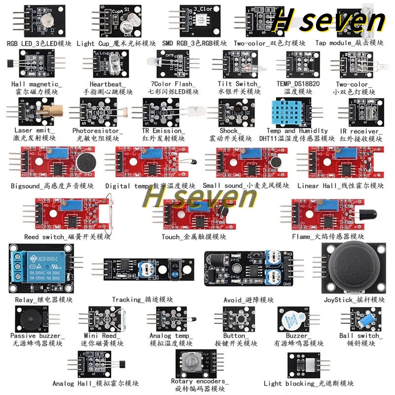 37 in 1 Sensors Modules 37 Kits Starter Kit with box for Arduino suitable for Raspberry Pi/STM32/ESP32/R3/51 Microcontroller