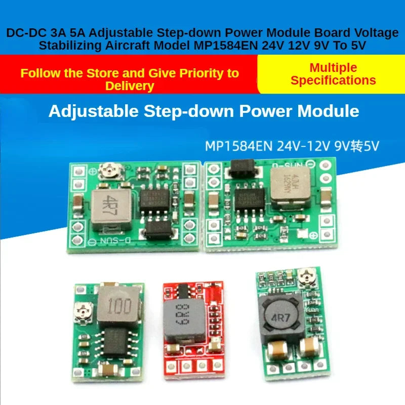 1PCS DC-DC 3A 5A Adjustable Step-down Power Module Board Voltage Stabilizing Aircraft Model MP1584EN 24V 12V 9V To 5V