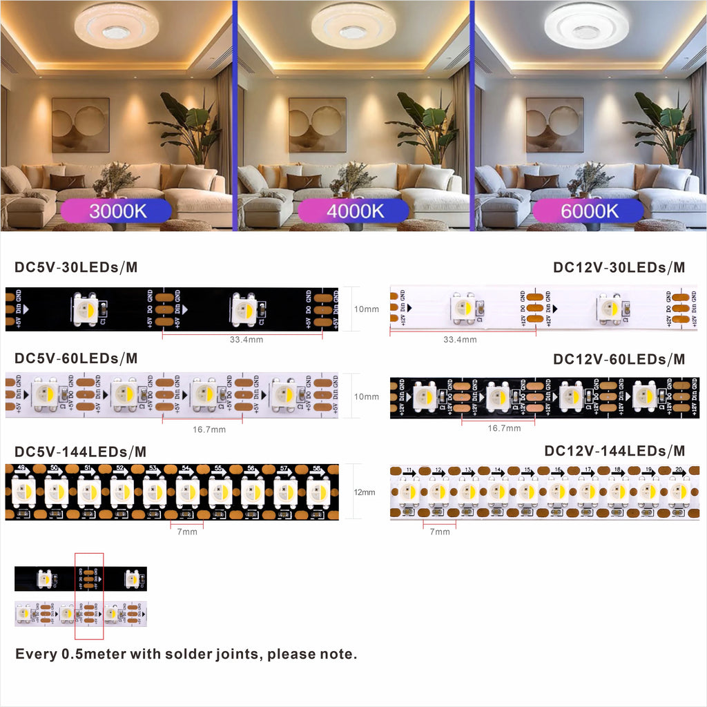 SK6812 RGBW Led Strip Light 4in1 Similar WS2812 12V Individual Addressable RGBWW 1m 5m 30 60 144 LEDs Lights IP30 65 67