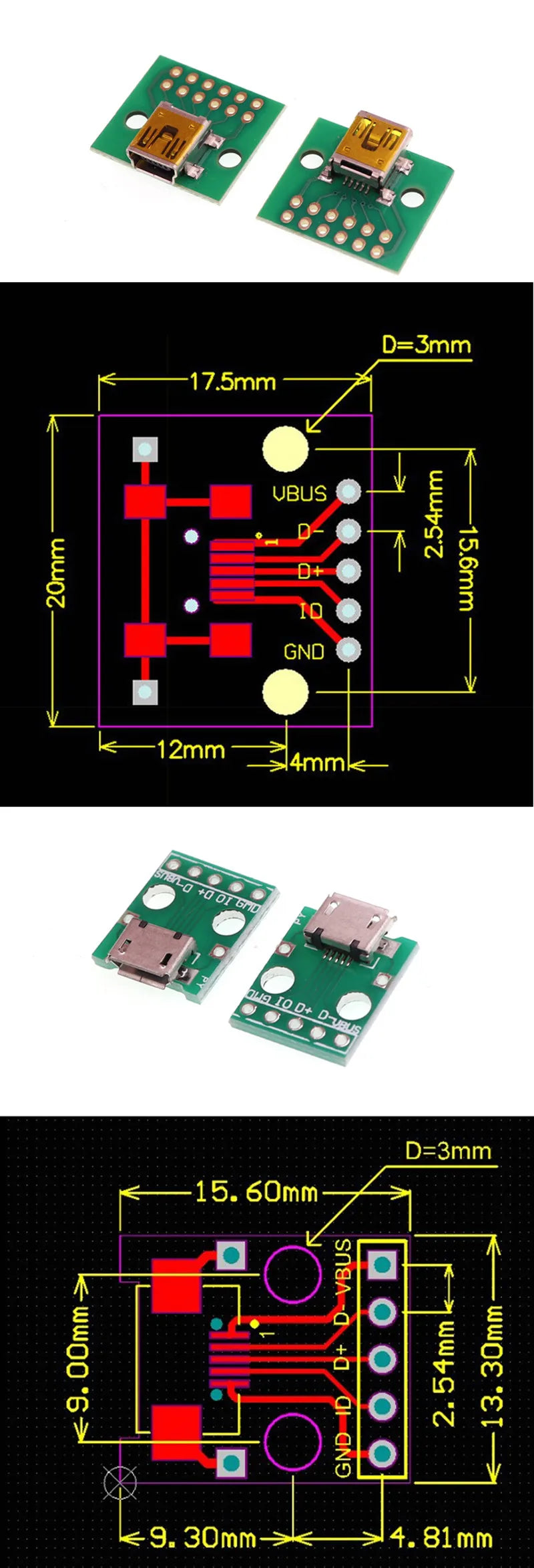 5pcs USB 2.0 Micro Mini A Female/Male USB B Connector Interface to 2.54mm Pin Header PCB Converter Adapter Breakout Board