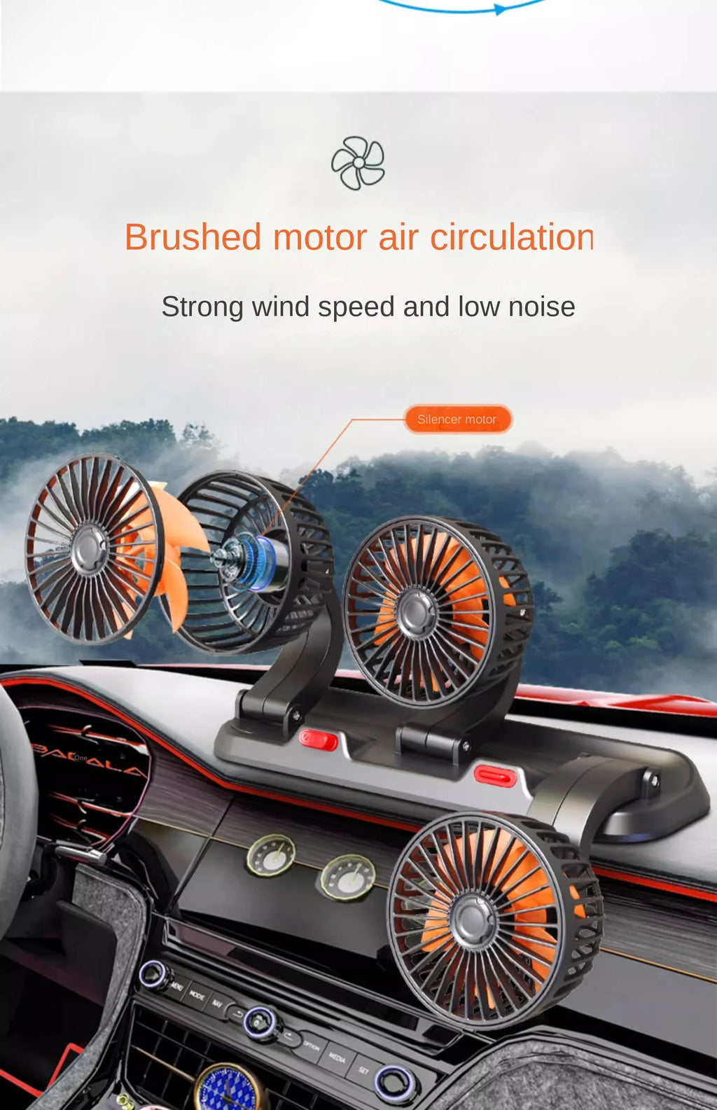 Car Fan 5V 12V 24V Car Cooling Fan 360° Adjustable Dual Head Air Fan USB 2Speeds Automotive Electric Fan For Dashboard RV Truck