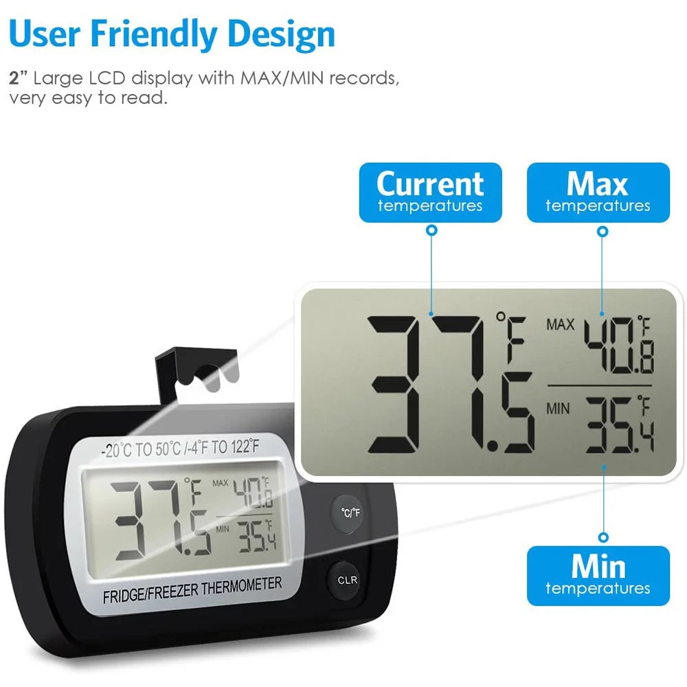 LCD Display Magnetic Refrigeration Refrigerator Hanging Freezer Thermometer Kitchen Tool Fridge Temperature Meter