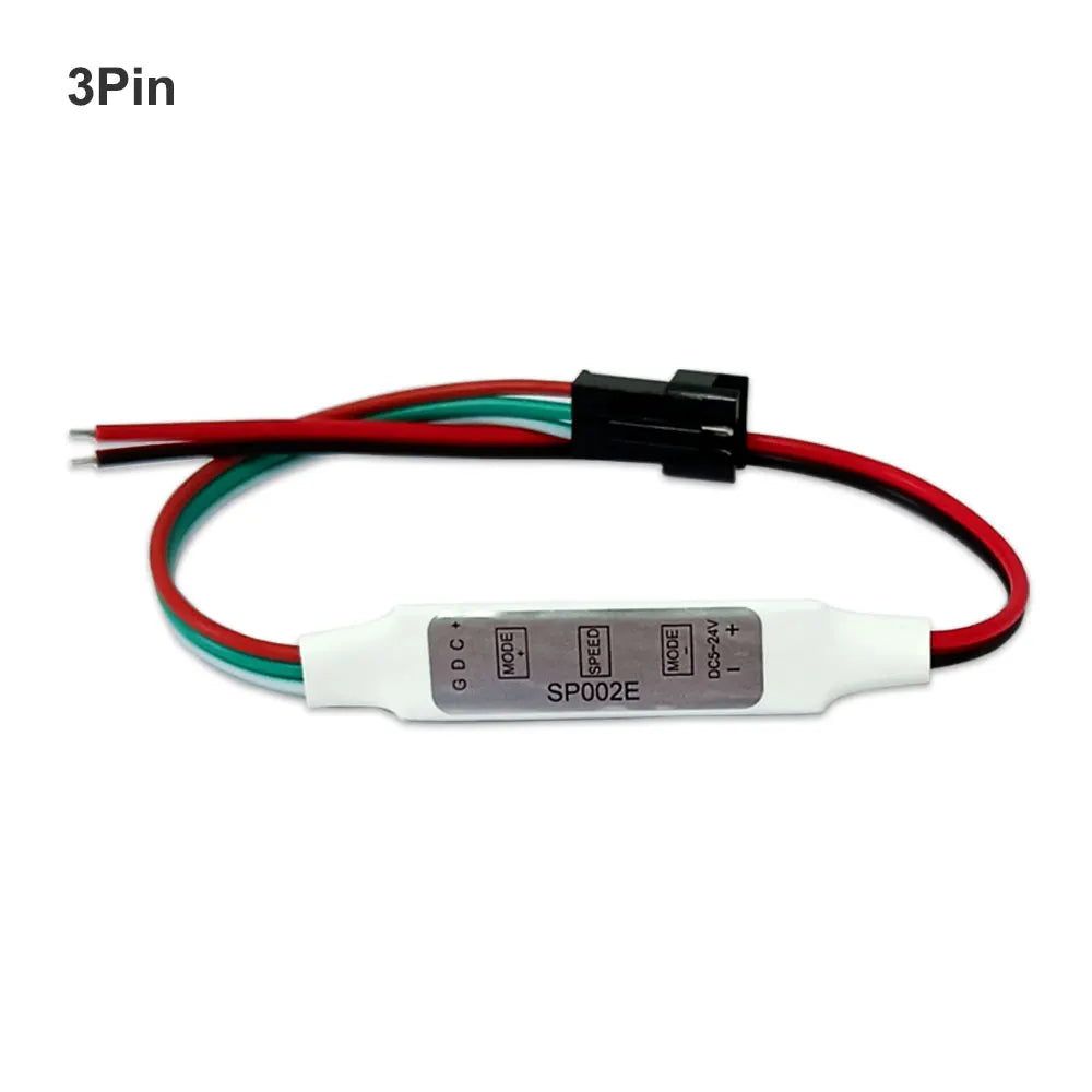 SP002E Mini 3-Key 3PIN/4PIN LED Controller DC5V-24V for RGBIC WS2811 WS2812 WS2813 WS2815 Individually Addressable LED Strip