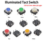 Tactile Push Button Switches 12x12x7.3mm 4 Pin Illuminated Tact Switch LED Light Button Reset Momentary Switches 12*12*7.3mm