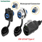 EW-LP16 Type-C Aviation USB 3.1 5A Female Socket Rear Nut Locking Jack Panel Mount Connector Waterproof Fast Charging Data Wire