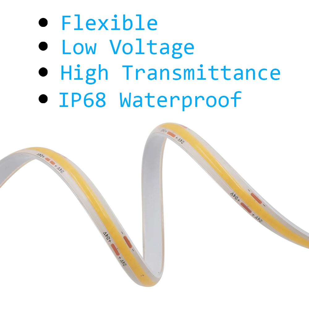 12V 24V COB LED Strip Light IP68 IP67 Waterproof Flexible Led Lamp 320LED 5m 10m 15m 0.5m 1m High Density Bright Liner Lighting