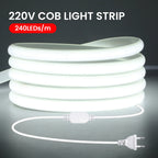 Dimmable 220V COB LED Neon Strip Light Switch Dimmer Power Kit 5m 10m 30m 3000K 4000K 6000K 288 LEDs Flex Tape 0.5m Waterproof