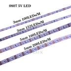 0807 3mm 5MM Ultra Narrow WS2812B LED Strip 100 160 200Leds/m WS2812 Dream Color Individually Addressable Smart Pixel Light DC5V