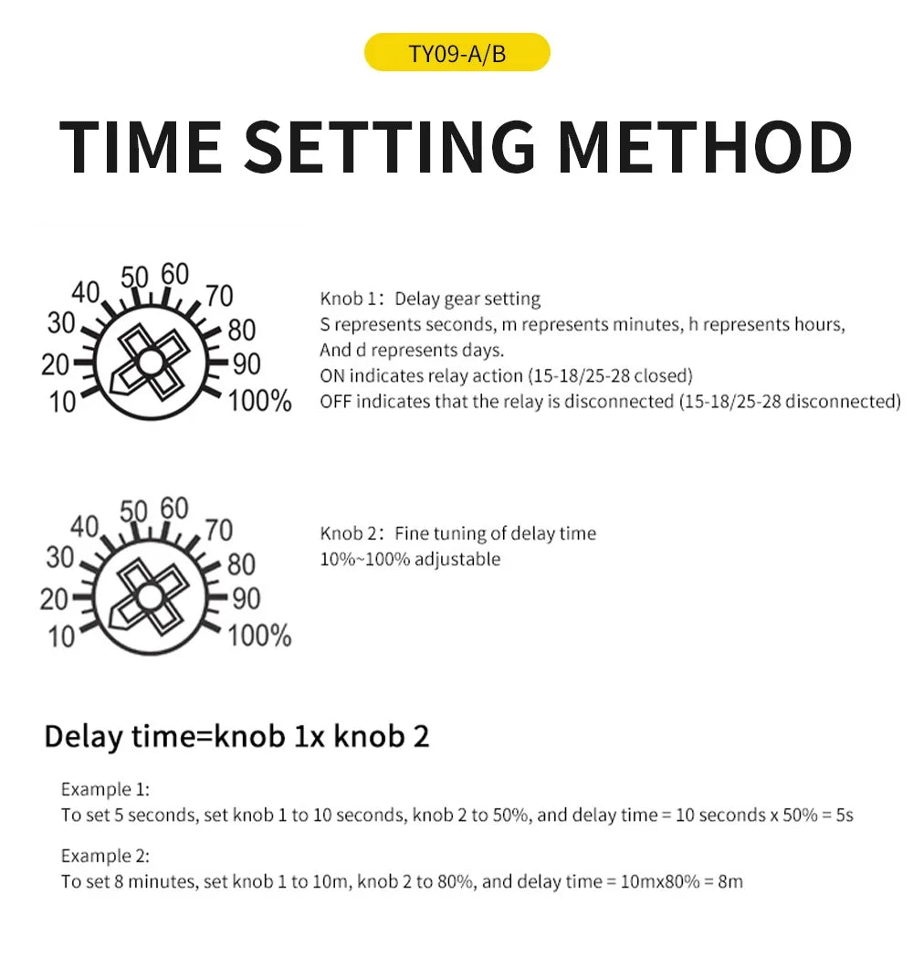 Din Rail Time Relay A Power-On Delay B Delay Disconnection AC/DC 12V-240V 16A 0.1S~10 Days Power-on delay automatic switch