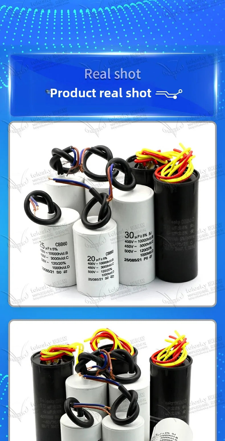CBB60 Capacitor 450V AC Motor Run Capacitors 3/4/5/6/8/10/12/14/15/16/18/20/30/35/40/50/60/70UF for Washing Machine, Water Pump
