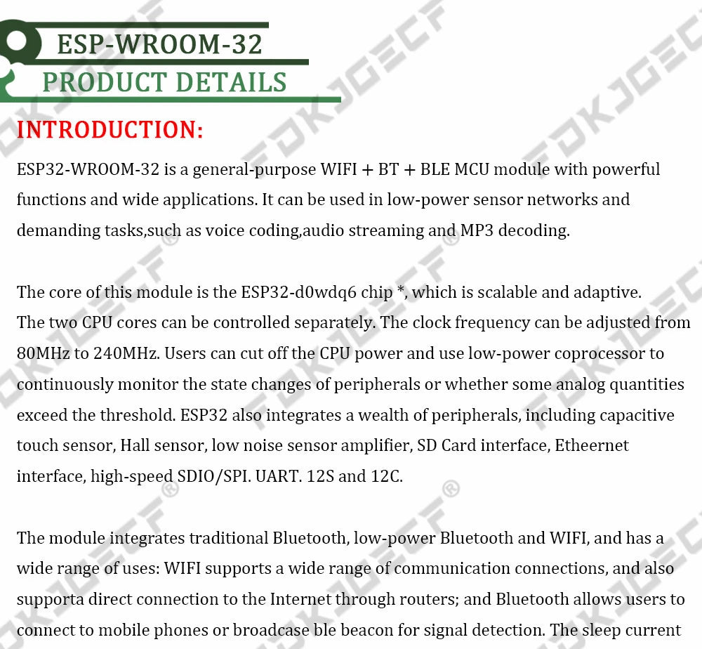 ESP-32S ESP-WROOM-32 ESP32 ESP-32 Bluetooth and WIFI Dual Core CPU with Low Power Consumption MCU ESP-32