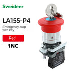 22mm Mushroom Emergency Stop Button Switch 10A XB4 Key Emergency Stop Power Push Button Switch 1NC 1NO Start Switch Red Green