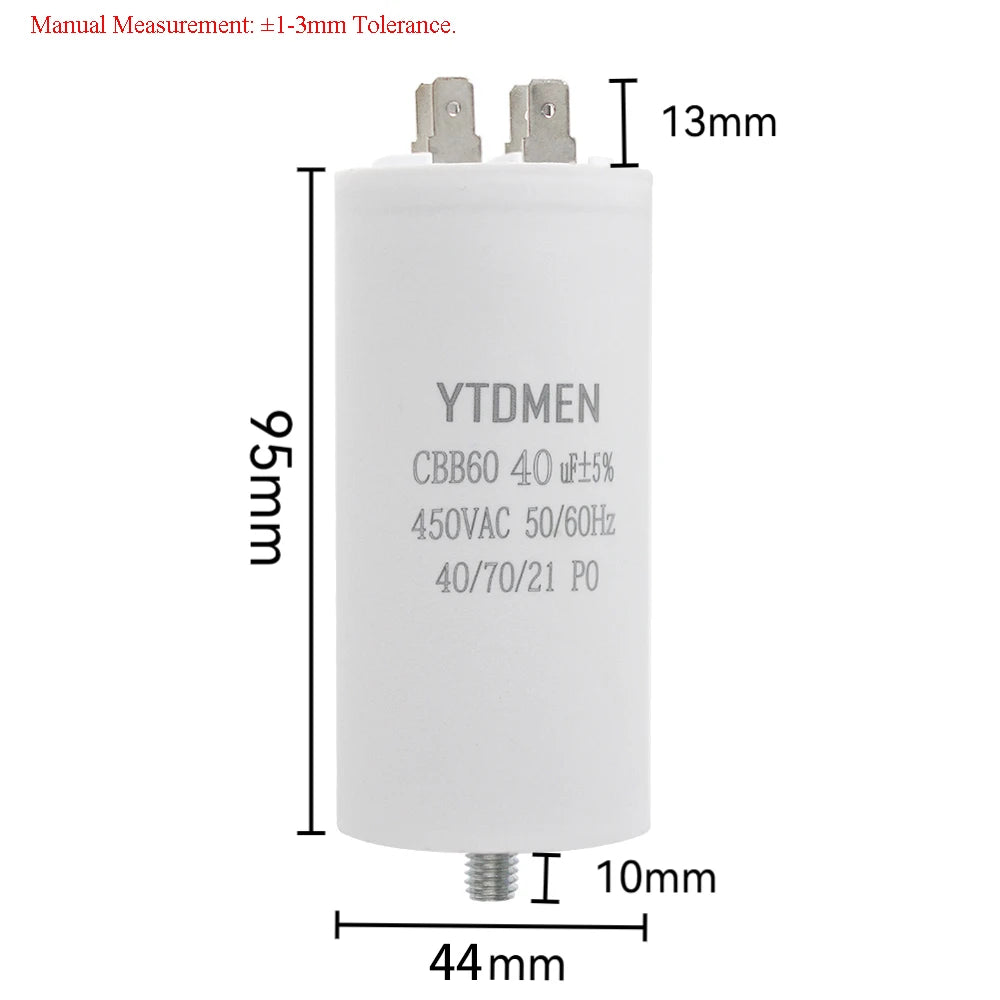CBB60 Capacitor with Screws AC 450V 4 Pin Dual Insert Motor Run Capacitors 4UF-60UF for Washing Machine Air Water Pump 12uf 16uf